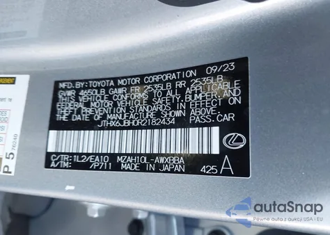 2024 Lexus Ux 250H z USA, uszkodzony, nr VIN JTHX6JBH0R2182434